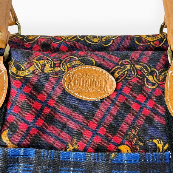 Gitano Y2K Duffel Travel Bag 90s Plaid Tapestry Canvas Tote Cottage Retro Chic - Picture 5 of 13